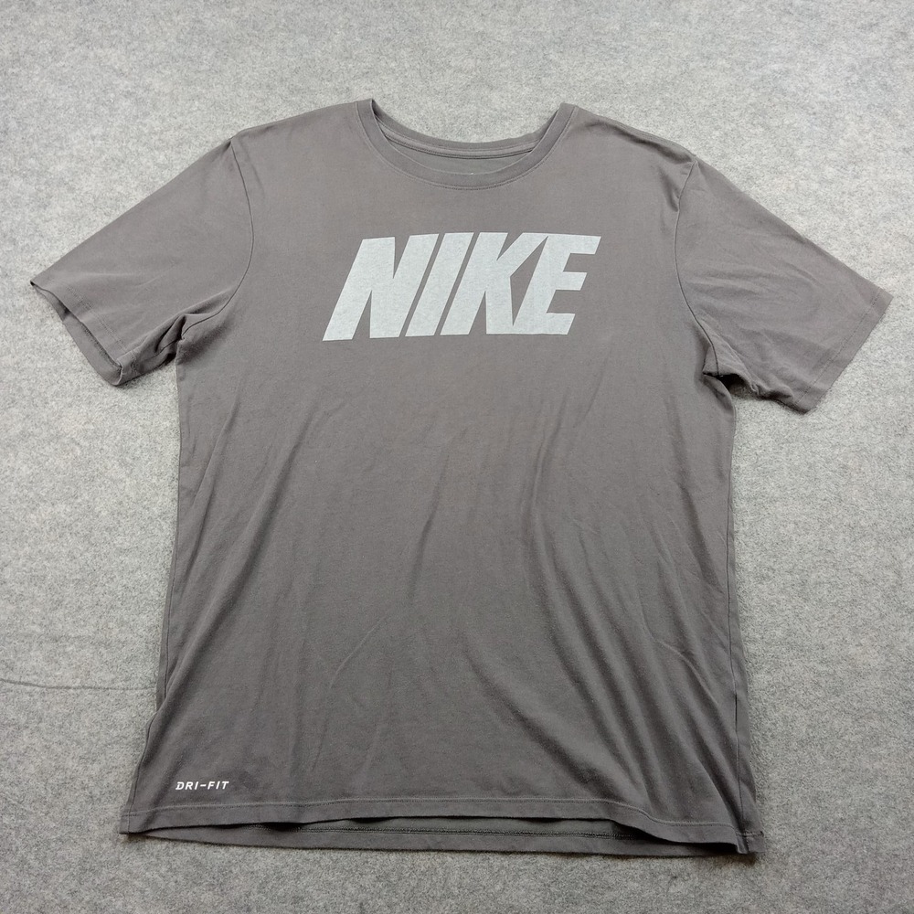 Nike Shirt Mens Large Gray Dri-FIT The Nike Tee Logo Short Sleeve‎ Athletic Top